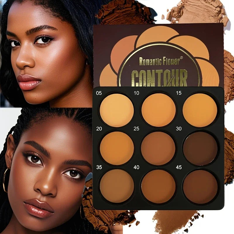 9-Color Dark Bronze Palette (Contour, Concealer & Matte Glow)