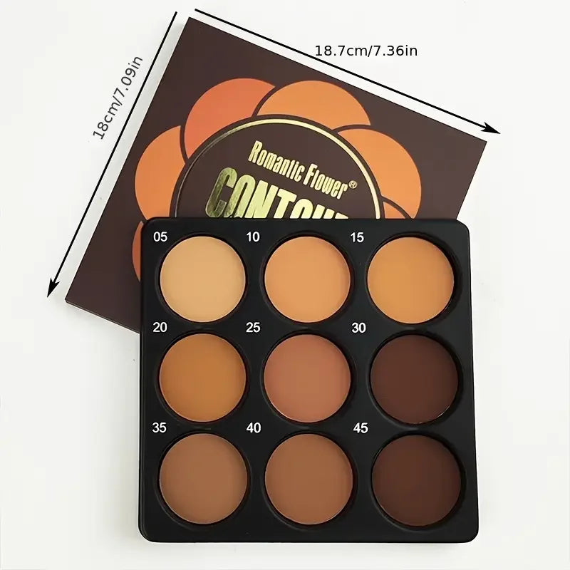 9-Color Dark Bronze Palette (Contour, Concealer & Matte Glow)